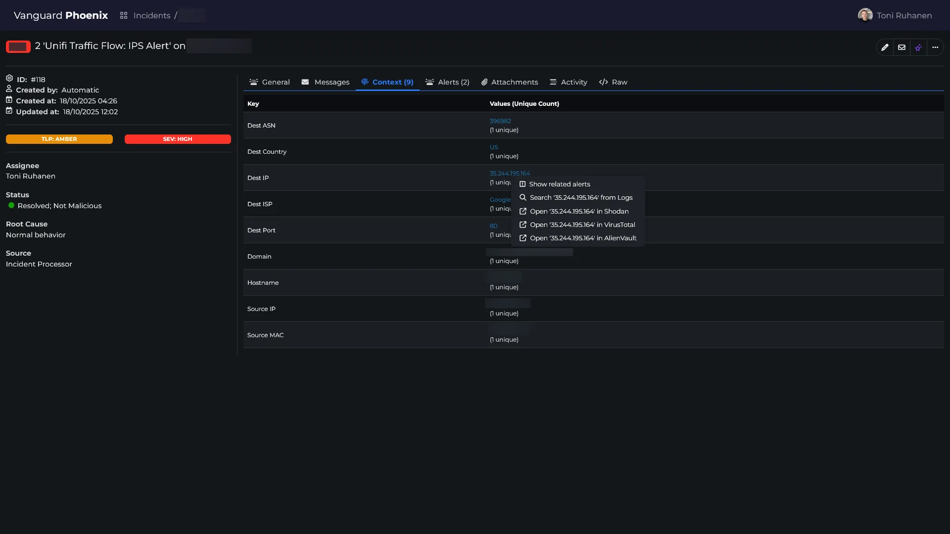Screenshot of the context view