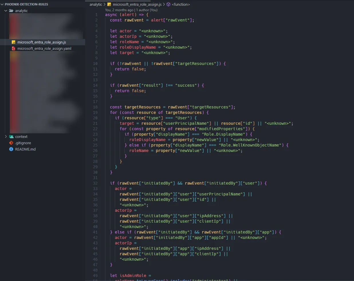 Screenshot of example rule