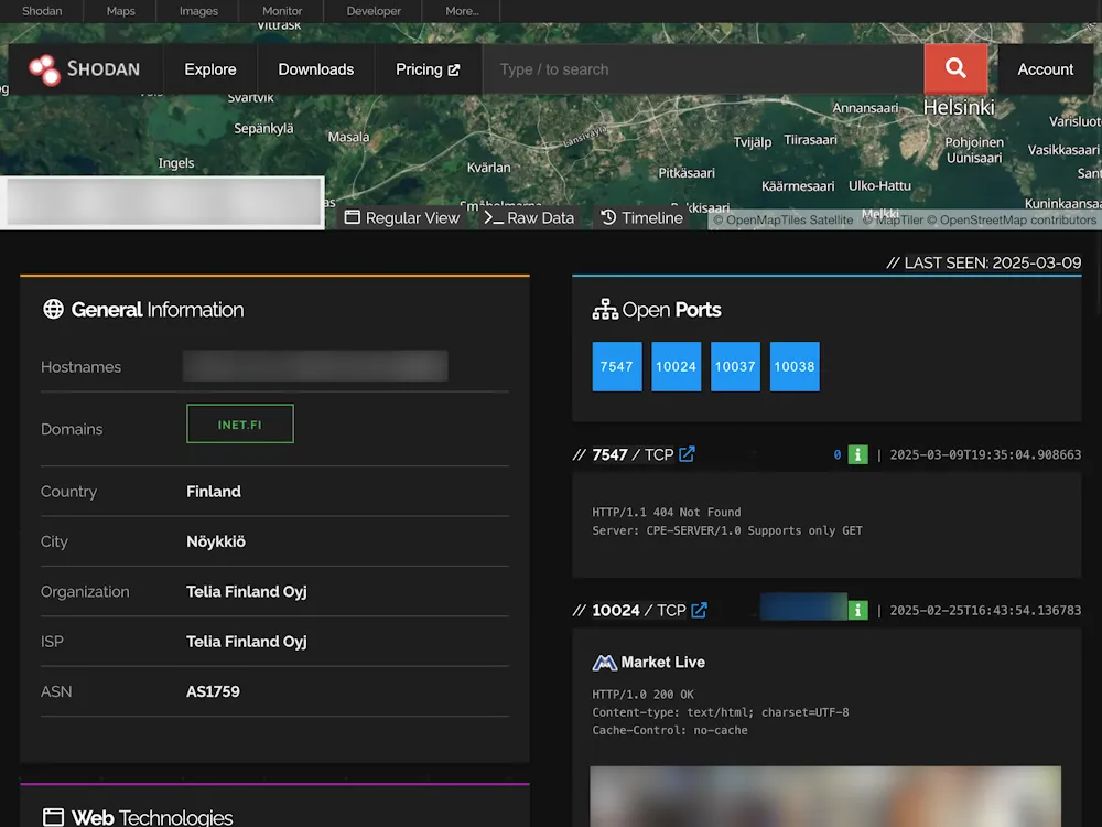 Screenshot of Shodan